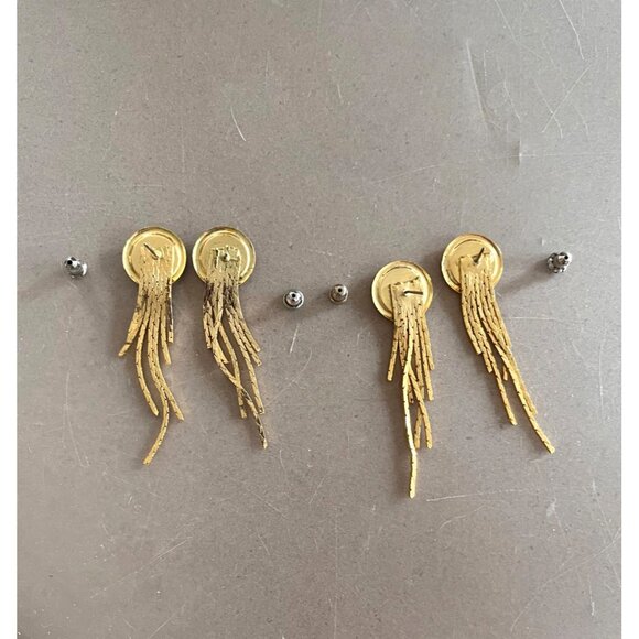 Set Of 2 Vintage Gold-Tone Earrings With Black & White Enamel & Cascading Gold C - Picture 2 of 3